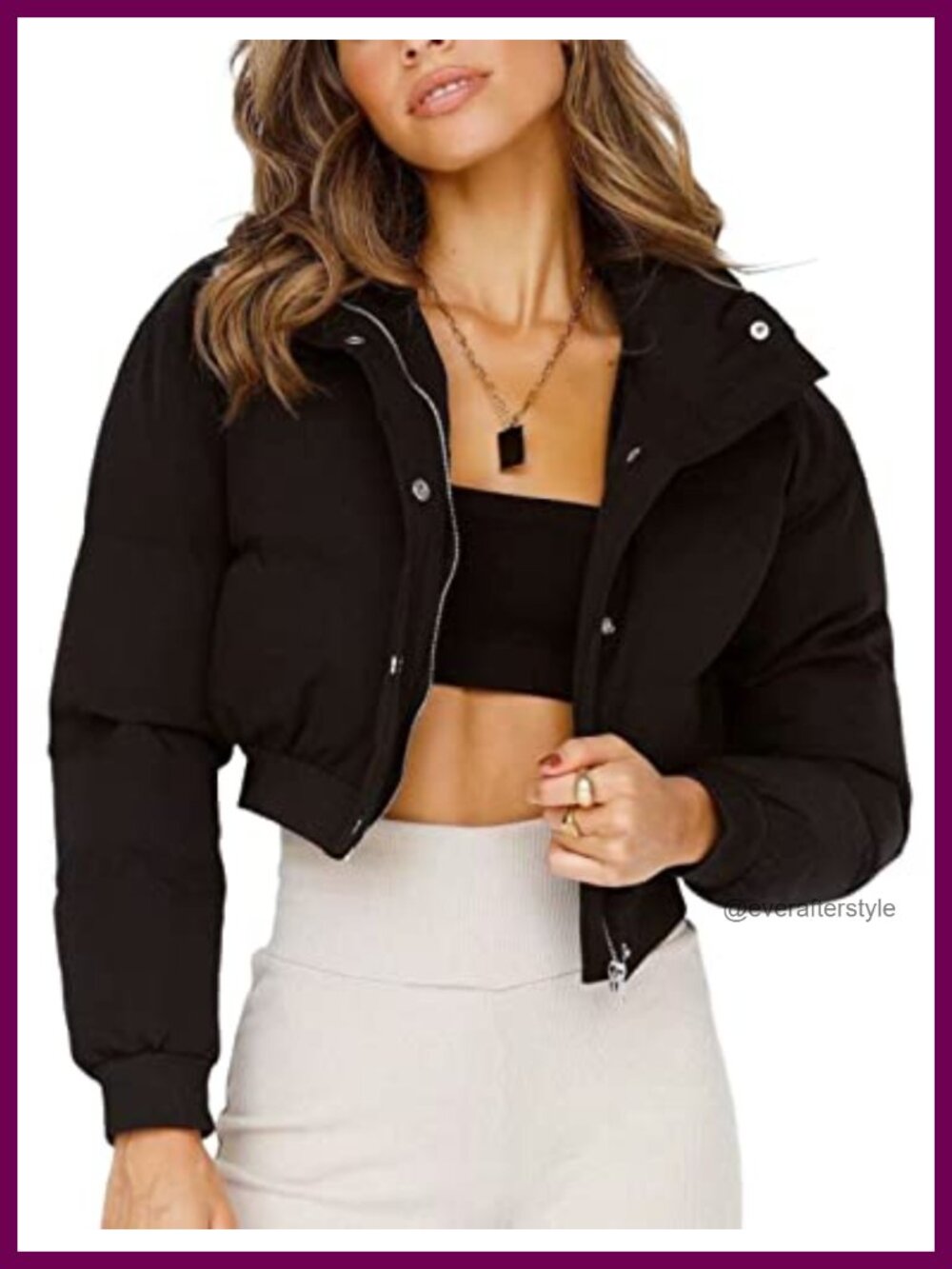 Lianlive Cropped Puffer Jacket Womens Zip Up Quilted Winter Coat